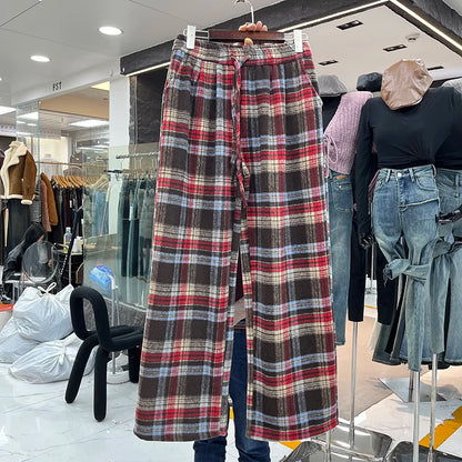 Autumn Winter Casual Long Pants High Waist Wide Leg Pants Thickened Fleece Versatile Style for Women's Casual Wear