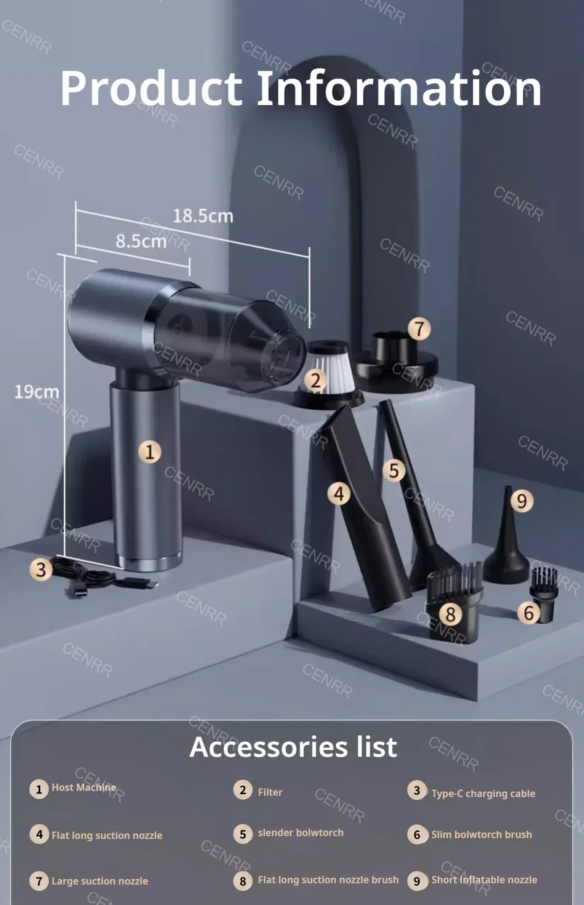 CENRR Car Vacuum Cleaner High Suction 210000PA Wireless Vacuum Cleaner Cordless Vacuum Cleaner High Pressure Cleaning Machine