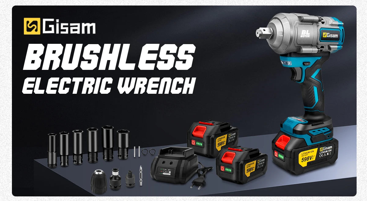 Gisam 2000N.m Brushless Impact Wrench 1/2" Repair Cordless Screwdriver 5Gear Hexs Socket Adapter Kit for Makita 18V Battery Pins