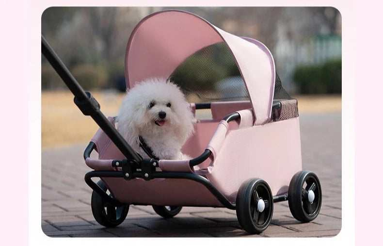 Foldable Pet Stroller with Sun Canopy Lightweight Dog Trolley Shopping Carts Outdoor Walking Travel Cart for Small Dogs Puppy