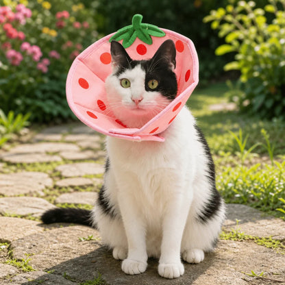 Cartoon Cat Elizabeth Collar Strawberry Bees Cat Neck Protective Circle Breathable Anti-Scratch Cat Dog Grooming Cover