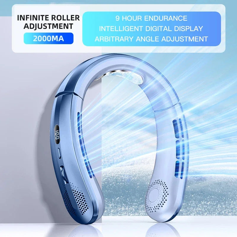 8000mAh Air Cooler USB Hanging Neck Fan Portable Bladeless Mini Rechargeable Mute LED Digital Display Electric Fans 2025 New