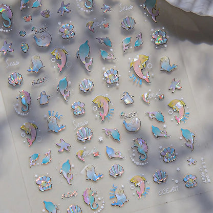 Colorful Water Bubble 5D Nail Art Stickers Goldfish Koi carp Dreamy Polarized Dreamlike Self Adhesive Delicate Manicure Decals