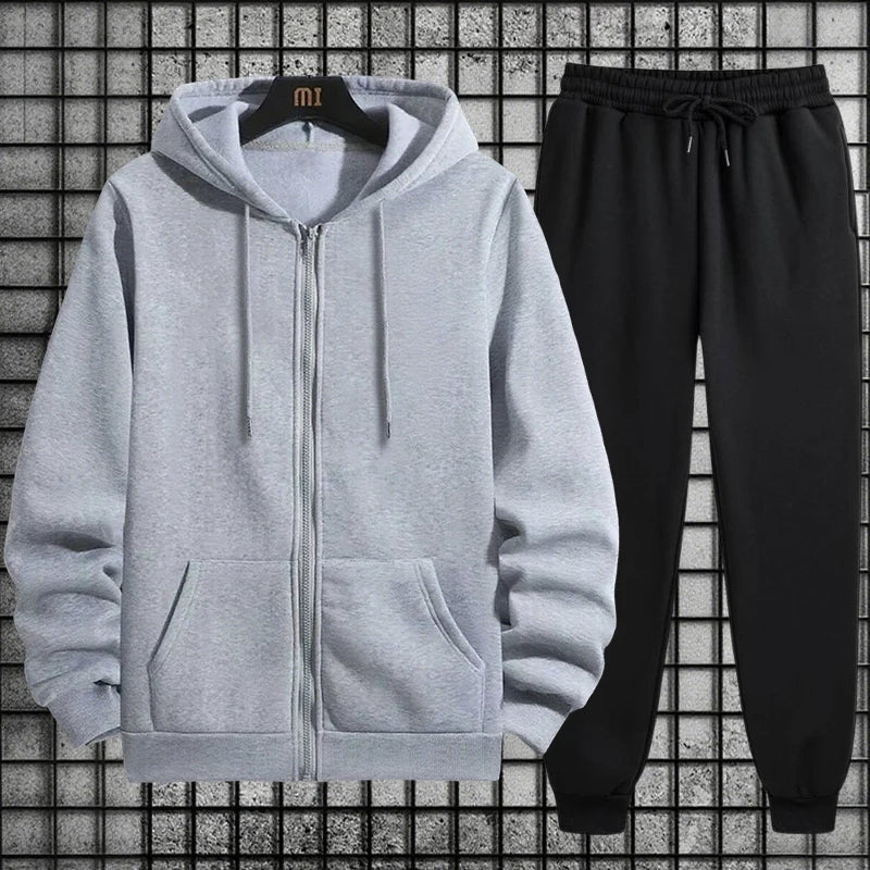 2026 New Arrival Men's Zipper Hoodie Sweatpants 2 Piece Set High Quality Hooded Long Sleeve Sweatshirt Autumn Winter Tracksuit