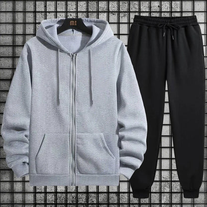 2026 New Arrival Men's Zipper Hoodie Sweatpants 2 Piece Set High Quality Hooded Long Sleeve Sweatshirt Autumn Winter Tracksuit