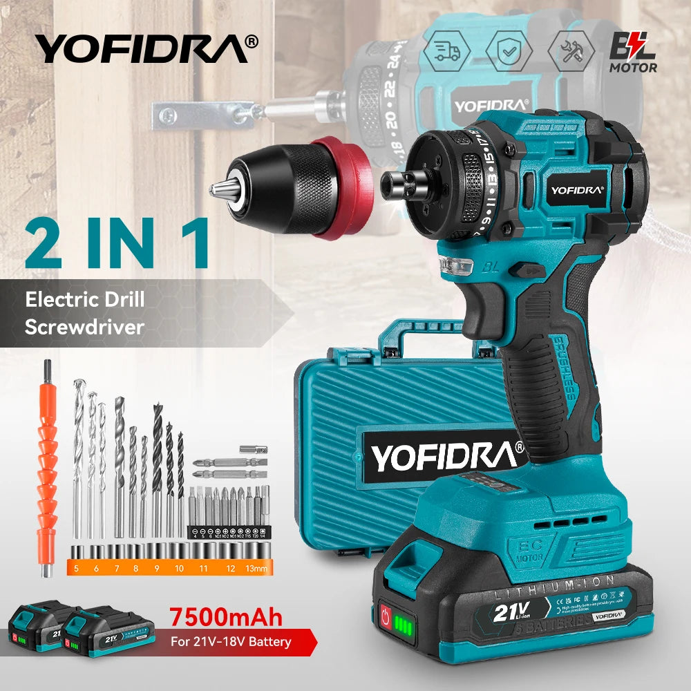 YOFIDRA 2 In 1 Brushless Electric Screwdriver Handheld Hexagonal Drill Screw Driver Home Power Tool Set For Makita Battery Pin