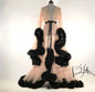 Sexy Deep V-neck Tulle Maternity Dresses Lace Hollow Horn Long-sleeved Feather Trailing Dress Photo Photography Props Vestidos