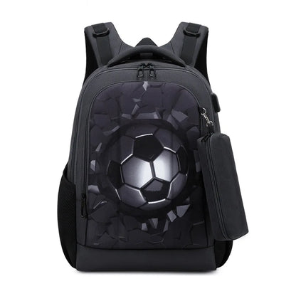 Boys Black Football Backpacks Hard Shell Orthopedic Middle School Student Book Bags USB Charge Multifunctional Bagpack