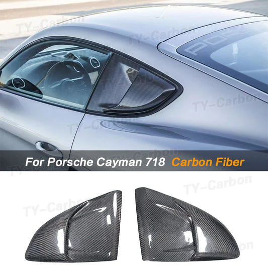 Real Carbon Fiber Rear Side Car window Air Vents Splitter Air knife Spoiler For Porsche 718 Cayman GTRS Style Bodykit 2016-2024