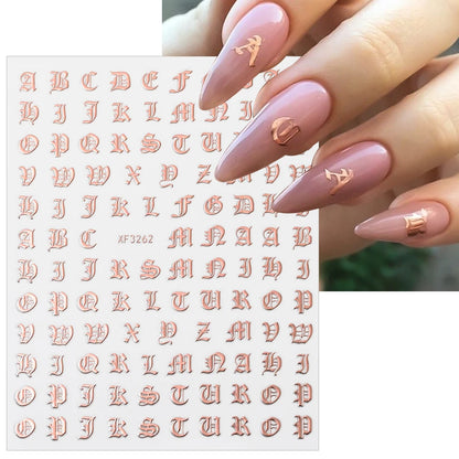 3D Glittery Gothic Letter Design Nail Art Stickers Uppercase Alphabet Letters Artistic Designs DIY Nail Art Decals Decoration #1