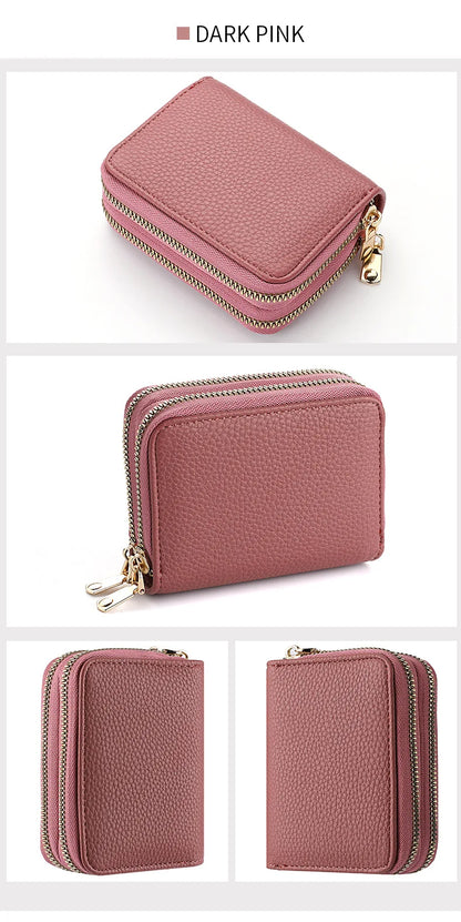 Women's Double Zipper Wallet Fashion Short Credit Card Holder with Large Capacity Coin Purse
