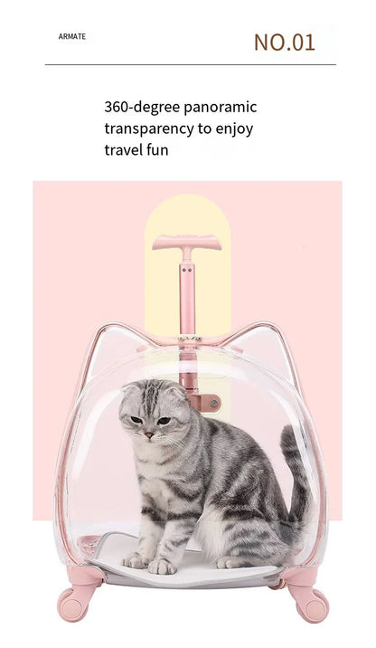 Pet Trolley Case, Fully Transparent Cat Case, Breathable Space Cabin Cat Bag, Outdoor Bag, Portable Small Dog Bag