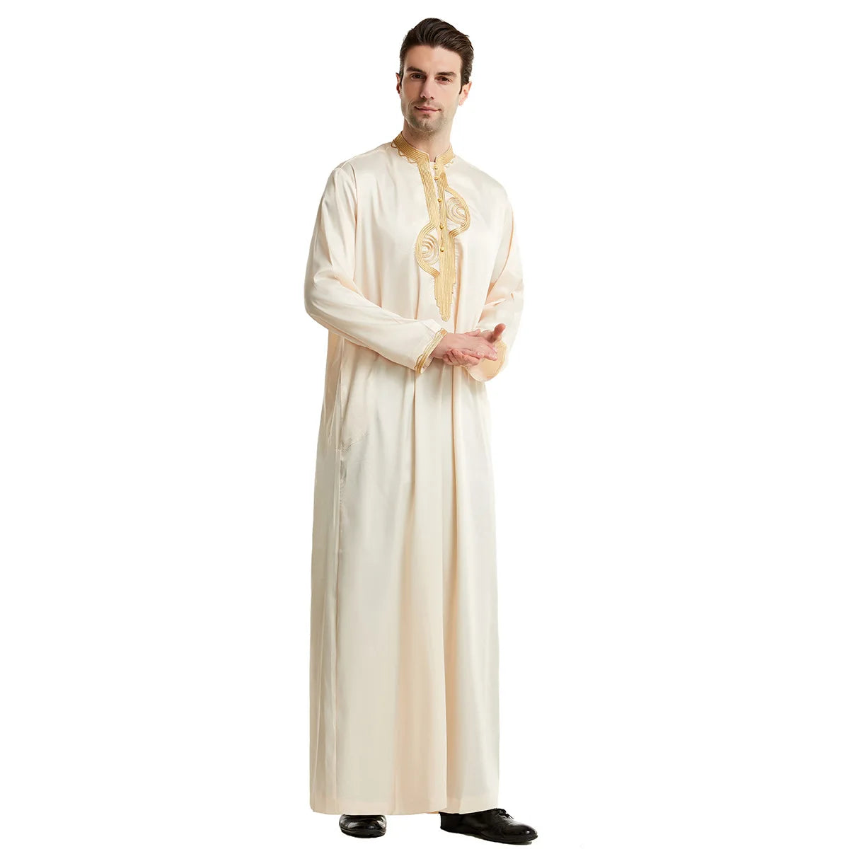 Muslim Men Clothing Kaftan Robes Long Sleeves Stand Collar Eid Thobe Kurta Arab Turkish Dress Dubai Islam Habit Ethnic Leisure