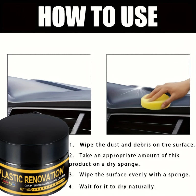1 Piece 100g Car Plastic Repair Agent Recovery Black Luster Car Interior Leather and Panel Update Wax Coating Car Polishing and Repair Coating Cleaning Rejuvenation Repair Wax