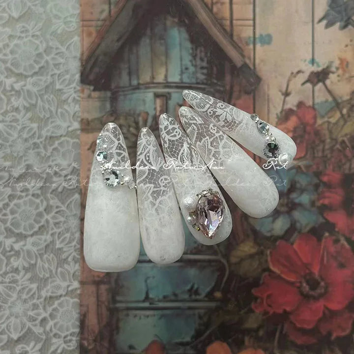10 Rolls/Box New Black&White Lace Nail Transfer Stickers Sexy Lace Flower Full Wraps Nail Decals DIY French Manicure Decorations