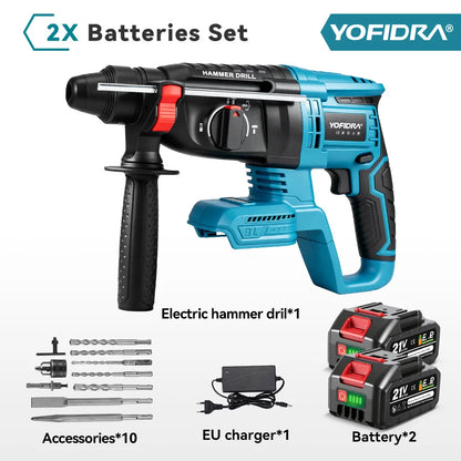 YOFIDRA 26MM Brushless Electric Hammer Drill Multifunctional Rotary Cordless Rechargeable Power Tools For Makita Battery Pin