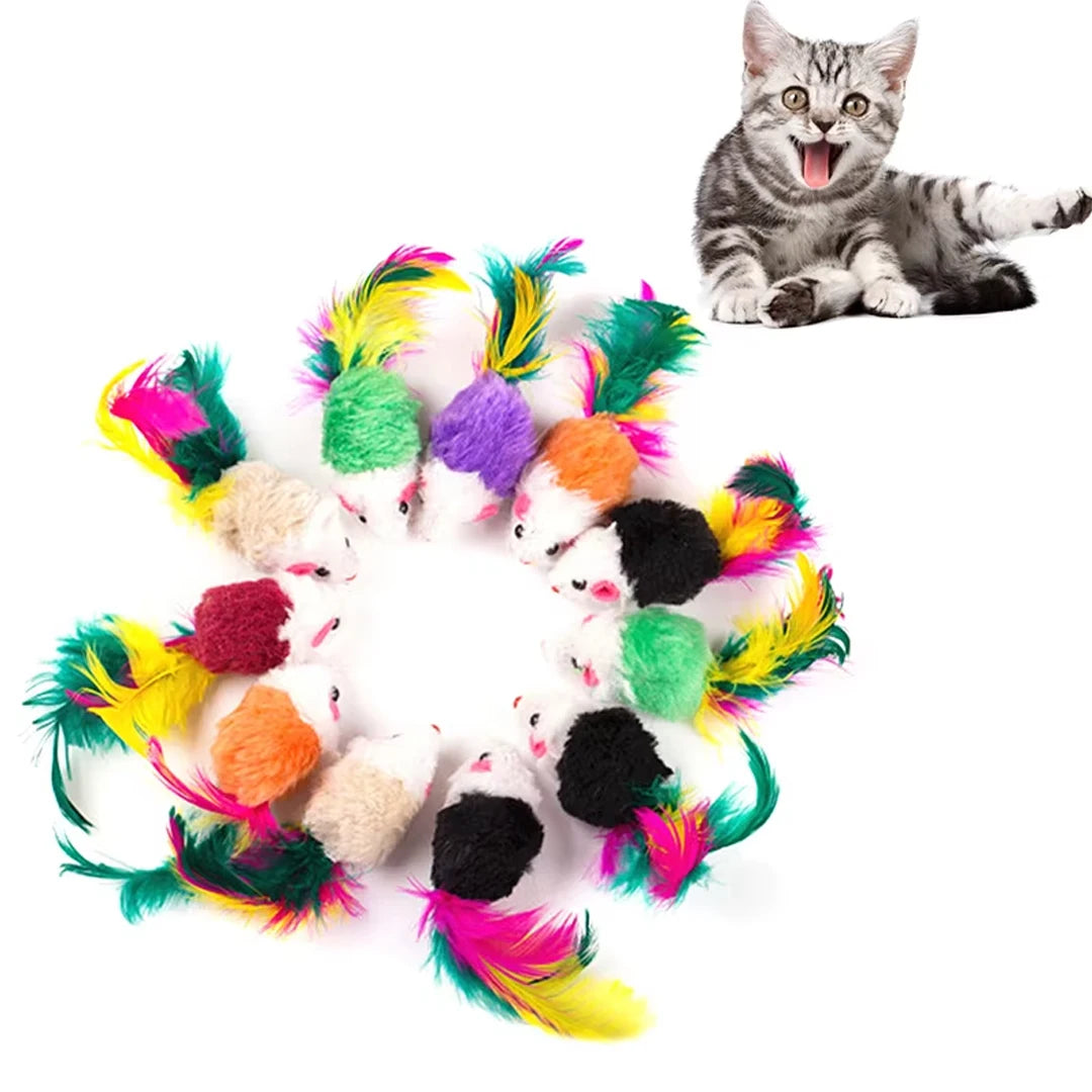 Cute Mini Fleece False Mouse Cat Toys Colorful Feather Funny Interactive Play Training Toys for Kittens Cats Pet Supplies