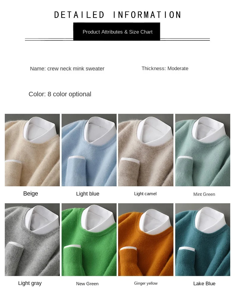 Men's 100% Pure Mink Cashmere Sweater O-Neck Pullovers Knit Large Size Mink Sweater Winter New Long Sleeve High-End Jumpers Tops