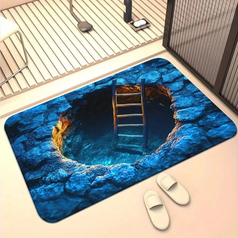 VIKAMA 2D Front Door Mat, Indoor And Outdoor Entrance Carpet, Floor Crack Illusion Carpet, Easy To Clean Carpet, Home Decoration