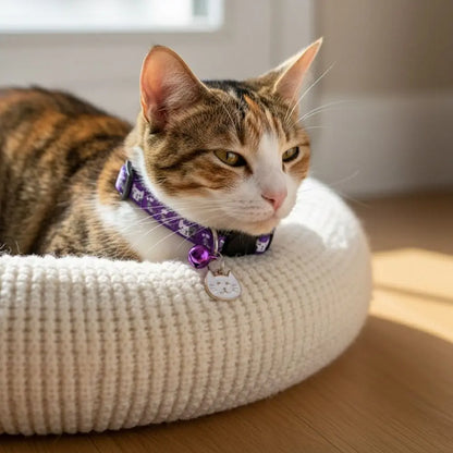 Adjustable Pet Cat Collar Quick Release Safety Buckle Anti-choking Puppy Collar with Cat Face Pendant Bell Cat Pattern