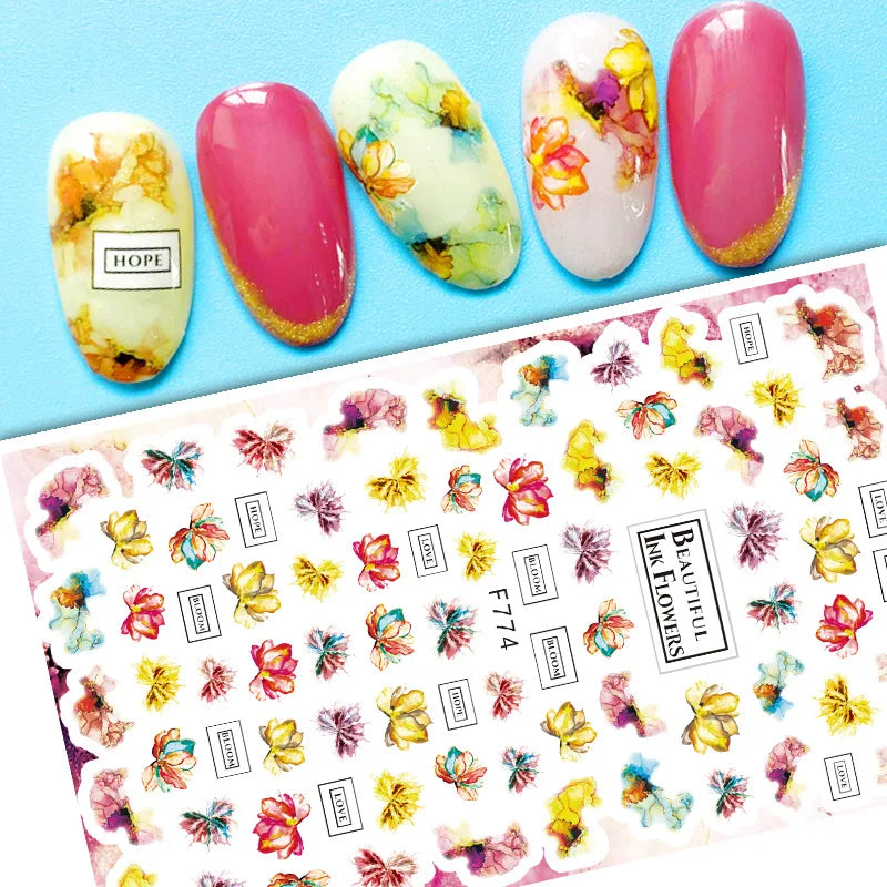 Black and White Love Flowers Line Art 3D Stickers Nail Decals Nail Art Accessories Butterfly Rose Nail Stickers Nail Sliders