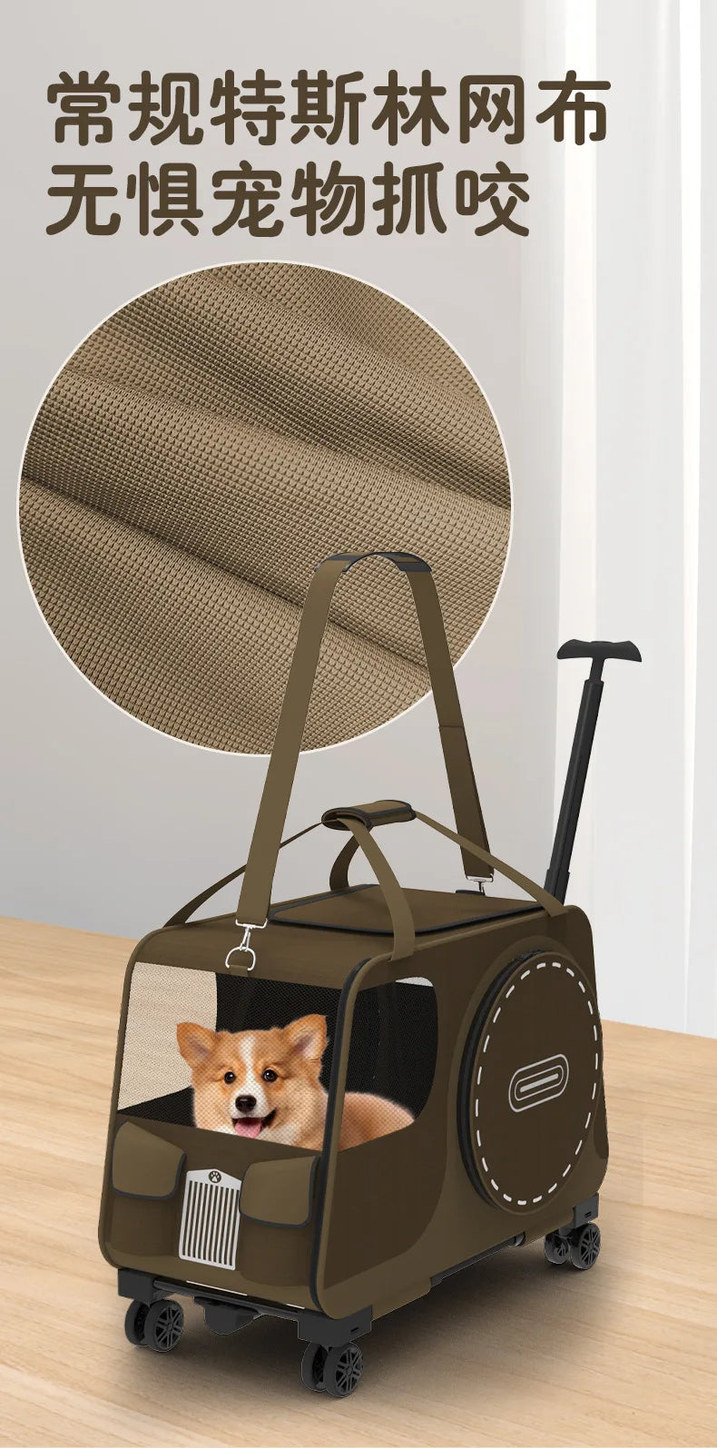 Portable Pet Rolling Carrier Foldable Small Dog Outdoor Stroller Detachable Single Shoulder Cat Handbag For Travel