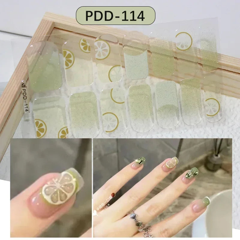 1PC Gel Nail Sticker Patch Slider Flower Gradient Color Back Glue Full Cover Waterproof Gel Nail Sticker UV Lamp Curing Manicur