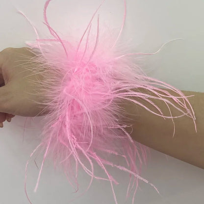 Real Ostrich feather cuff plumes bracelet for women white Cuffs pens Shirt with feathers girls fur cuffs ornament boa plume