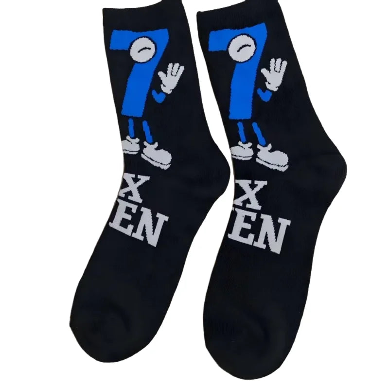 67 Cartoon Number Socks Funny Letter Mens Mid Calf Internet Gaming Comfortable Running Sports Sock