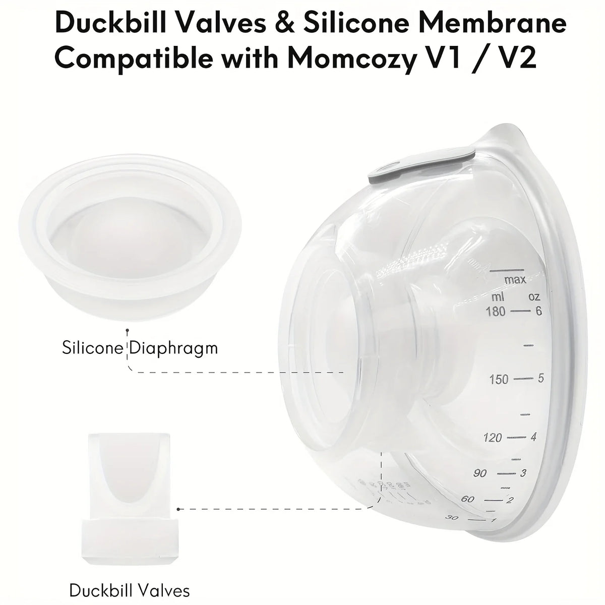 4 Duckbill Valves and 2 Silicone Diaphragms for Momcozy V1/V2 Wearable Breast Pump Replacement Parts, Breast Pump Seals