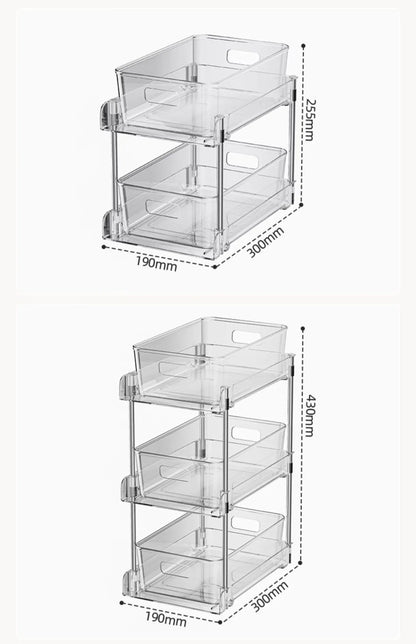 Under Sink Organizer 2-Tier Sliding Pull Out Cabinet Organizer Baskets Cabinet Countertop Sundry Storage Holders Rack Shelf