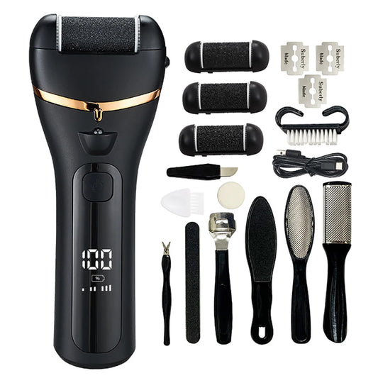 Electric Callus Remover Professional Foot File Pedicure Machine 3 Heads Adjustable Speeds Rechargeable Heel Dead Skin Scrubber