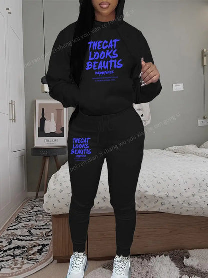 Womens TrackSuit Aesthetic Sweatshirts Sweatpants Two-piece Suit 2025 New Fleece Letter Printing Streetwear Women Hoodie Sets