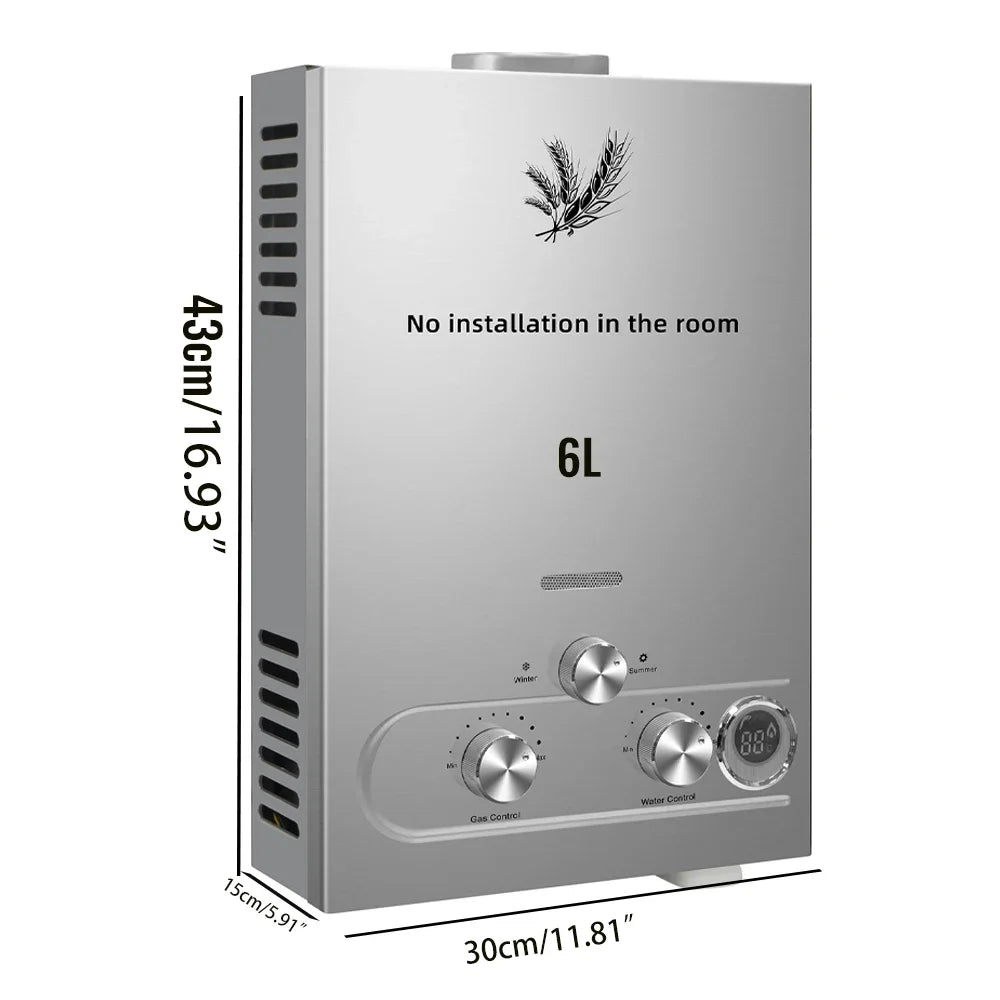 SIHAO 6L/8L/10L/12L/16L/18L LPG Water Heater, On-Demand Instant Hot Water System for Propane & Butane Gas, Tankless Home Use Boiler