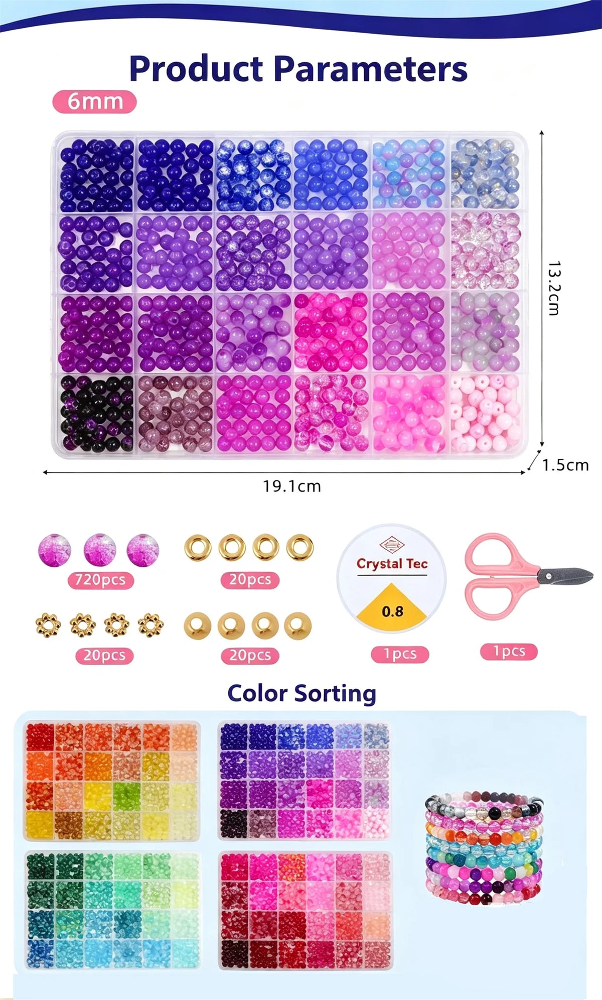 DIY Bracelet Making 6mm Glass Loose Beads Full Set Jewelry Accessories Beading Supplies for Handmade Ornament Creation