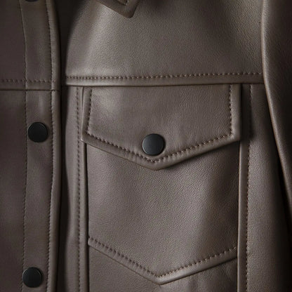 Leather coat Women 2024 autumn new Korean version of the trend washed leather motorcycle jacket slimming leather jacket