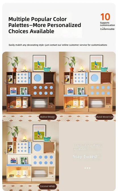 Triple-Function Cat House with Litter Box & Storage,Human-Pet Shared Furniture,Cat Tree Hut, Indoor Cat Den,Multi-Level Cat Fort