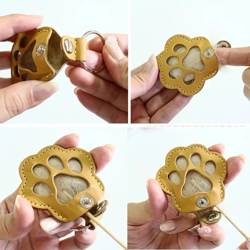 Pet Hair Commemorative Keychain Pu Leather Cat And Dog Fur Souvenir Keychain Dog Paw Pendant Pet Hair Storage Pendant Decoration