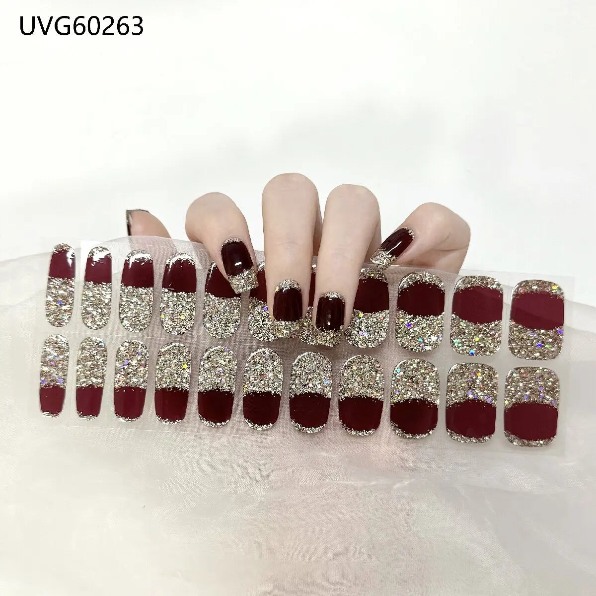 20/22Tips UV Semi cured Gel Nail Stickers Waterproof Long Lasting Full Gel Nail Wraps Press On Nail Decal DIY Manicure