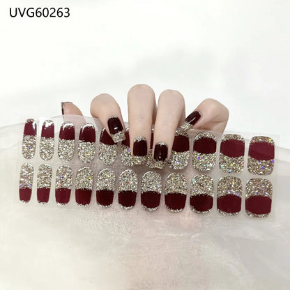 20/22Tips UV Semi cured Gel Nail Stickers Waterproof Long Lasting Full Gel Nail Wraps Press On Nail Decal DIY Manicure