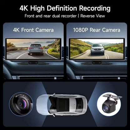 Srnubi 11.26 Inch 4K Dash Cam Wireless CarPlay & Android Auto Portable Car DVR Intelligent Systems Video Recorder GPS Navigation