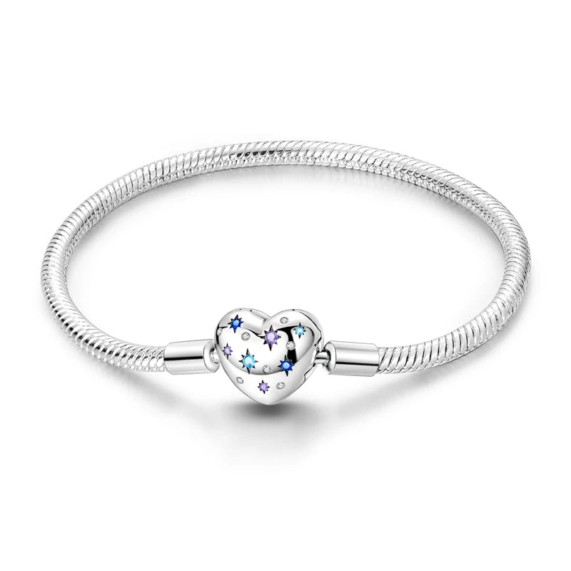 Original 925 Sterling Silver Bracelets 17-20CM Love Heart Flowers Butterfly Charms Beads Bracelet For Women Fashion Jewelry Gift