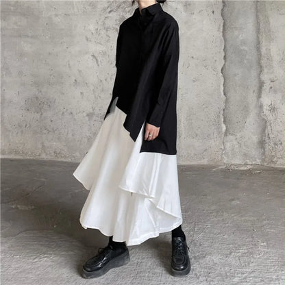 Women Black Skirts Japanese Gothic Irregular High Waist Pleated Skirt Pants for Women Vintage Cargo Skirts Female Clothes Ladies