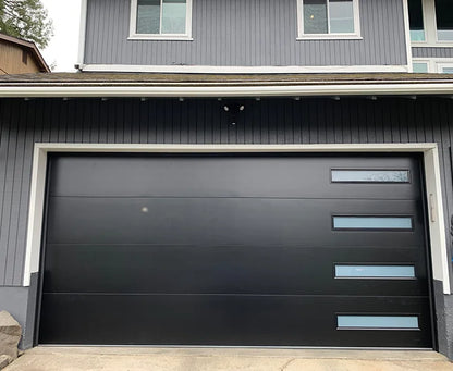Modern style automatic steel and wood combination elevated garage door windproof and anti-theft household finished surface
