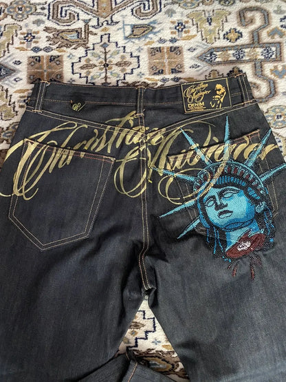 Harajuku Angel wings Embroidery Jeans Casual Denim Pants High Waist Straight Wide Leg Jeans Vintage Y2k 2000s Women Clothing