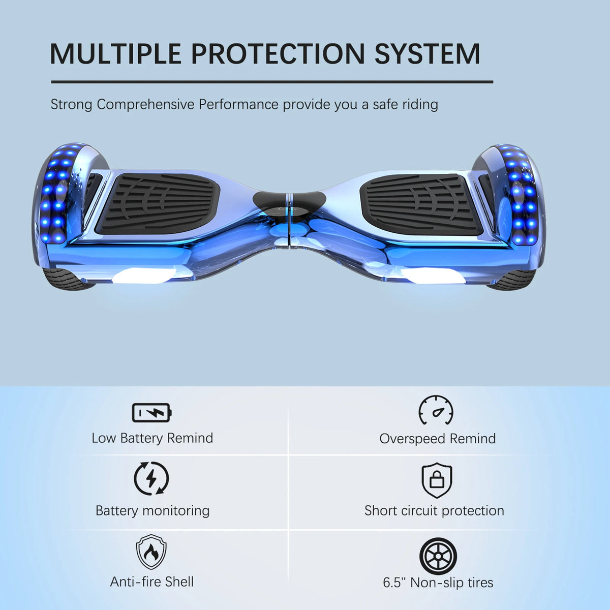 RCB KIDS Hoverboard Two Wheel Self Balancing Scooter 6.5" with Bluetooth Speaker LED Lights Ride On Toy Gift for Kids & Adults