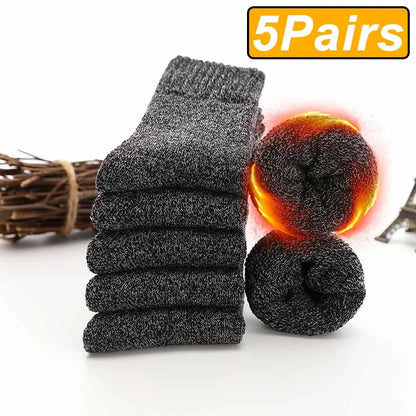 5 Pairs Winter Warm Men’s Socks Thick Male Women Socks Super Thicker Solid Socks Winter Socks Against Cold Snow Terry Socks
