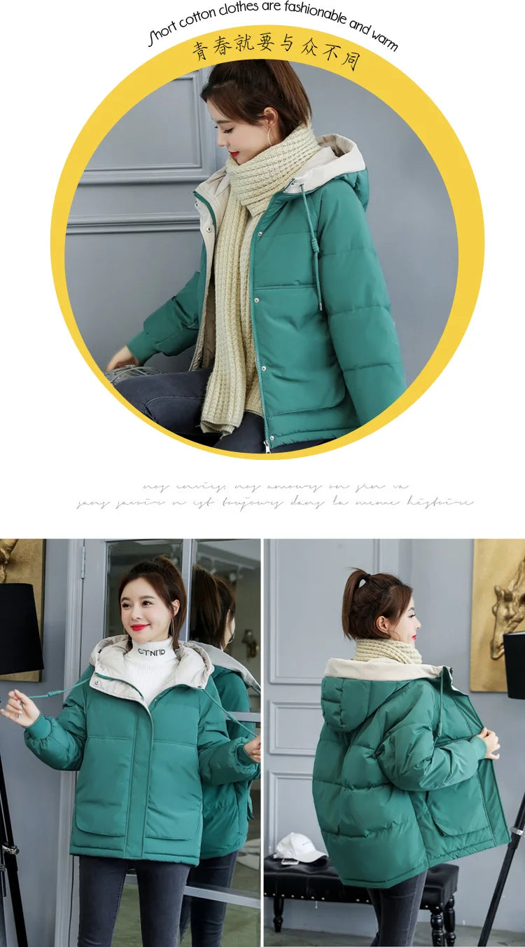 Women's Thickened Cotton Jacket Bread Style Loose Fit Short Coat Winter Outerwear Korean Version Student Friendly Zipper Closure