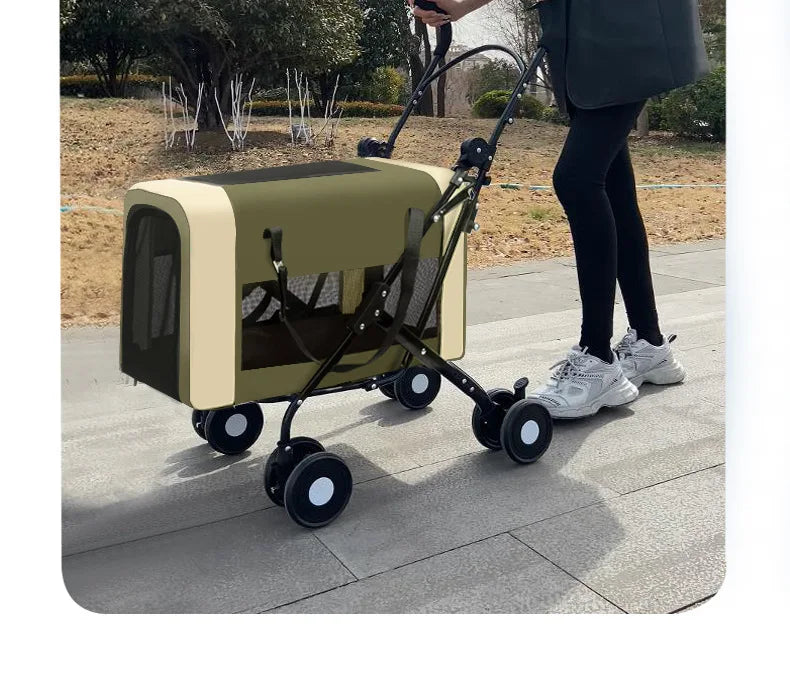 Detachable Cabin Pet Stroller Lightweight Foldable Cat Dog Trolley Outdoor Travel Hand Push Cart for Small & Medium Sized Pets