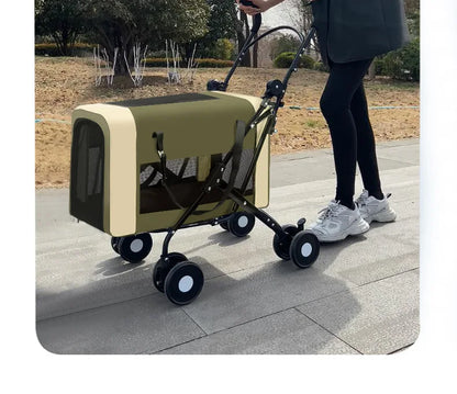 Detachable Cabin Pet Stroller Lightweight Foldable Cat Dog Trolley Outdoor Travel Hand Push Cart for Small & Medium Sized Pets